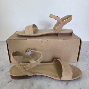 J. Crew Ankle Strap Flat Khaki Faux Suede Strappy Sandals - Size 6